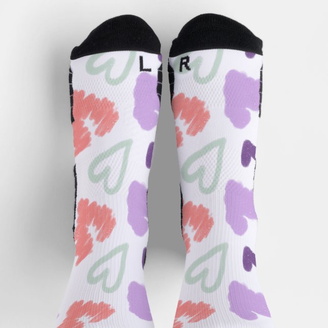 Valentines Heart Purple Pink Hand Drawn Pattern    Socks (Top)