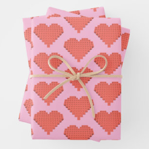 Valentines Heart Shape Pink Wrapping Paper Sheet