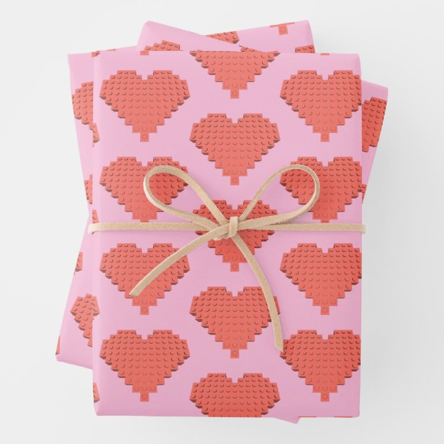 Valentines Heart Shape Pink Wrapping Paper Sheet (In situ)