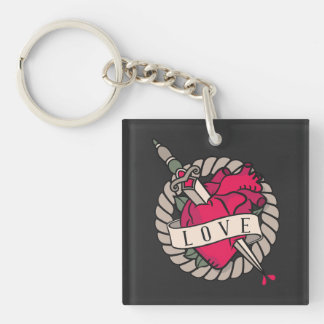 Valentine's Heart Tatoo Design Key Ring