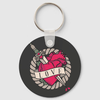 Valentine's Heart Tatoo Design Key Ring