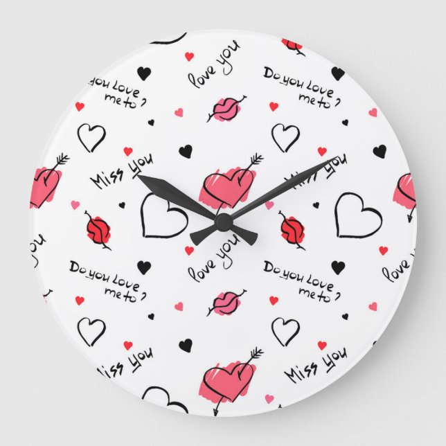 Valentine's Hearts Arrow Seamless Large Clock (Front)