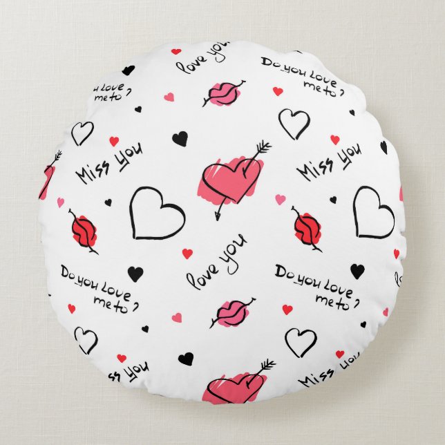 Valentine's Hearts Arrow Seamless Round Cushion (Front)