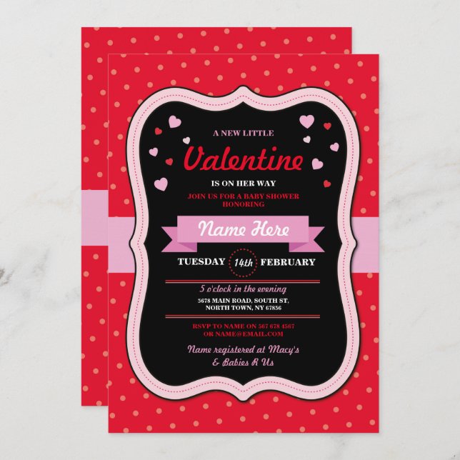 Valentines Hearts Baby Shower Girl Love Red Pink Invitation (Front/Back)