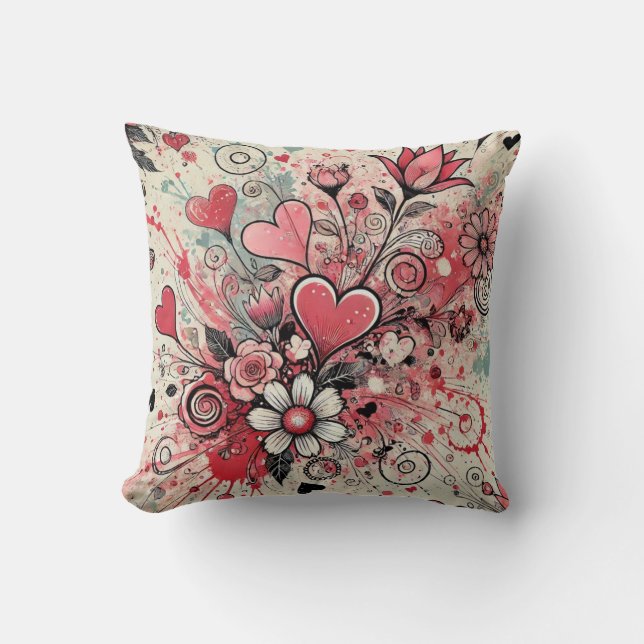 Valentines Hearts / Daisy / Splatter Art Cushion (Front)