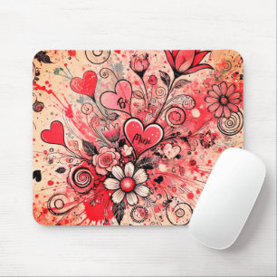 Valentines Hearts / Daisy / Splatter Art / Sangria Mouse Pad