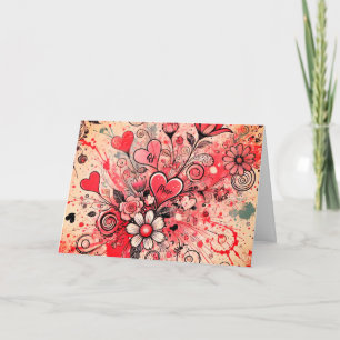Valentines Hearts / Daisy / Splatter Art / Sangria Note Card