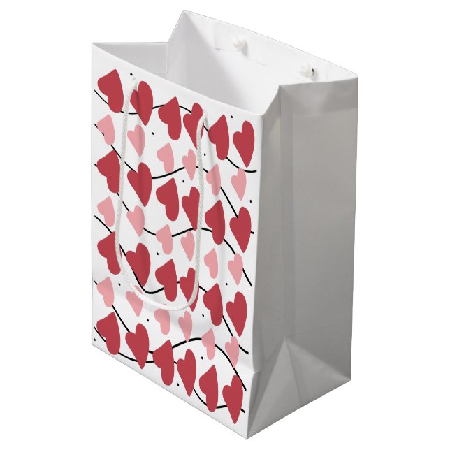Valentines Hearts Doodles Dots Pattern      Medium Gift Bag (Front Angled)