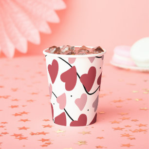 Valentines Hearts Doodles Dots Pattern Paper Cups