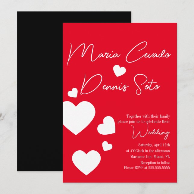 Valentines Hearts Floating Red White Love Wedding Invitation (Front/Back)