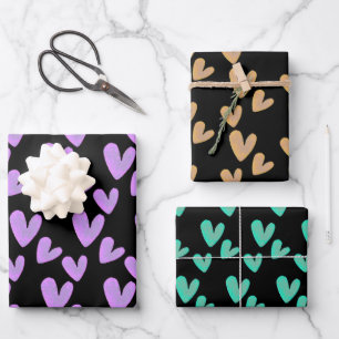  Valentines Hearts Hand Painted Watercolored Wrapping Paper Sheet