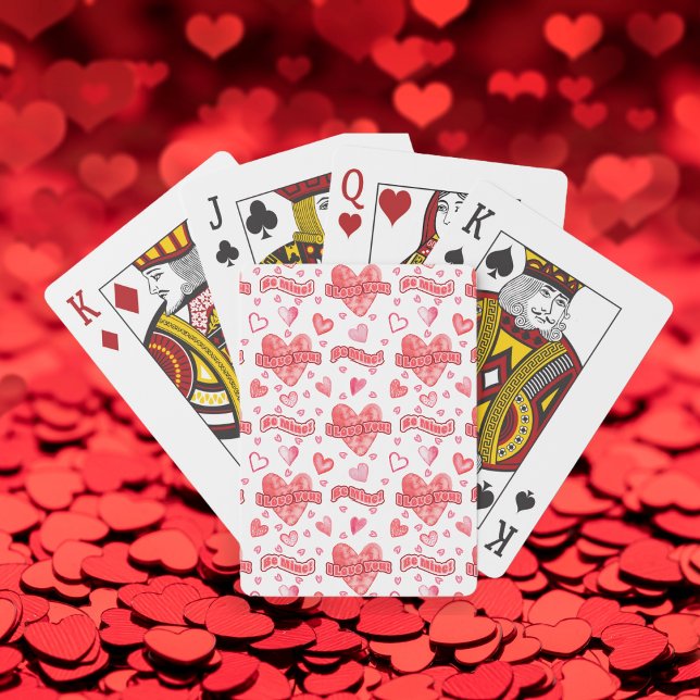 Valentine's Hearts I Love You Be Mine Pattern Playing Cards (Watercolor Valentines Hearts Pattern "I Love You!" and "Be Mine!" Playing Cards)