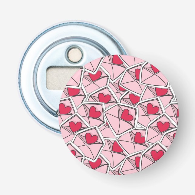Valentine's Hearts on Envelopes Bottle Opener (Front)