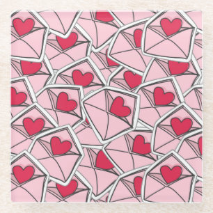 Valentine's Hearts on Envelopes Glass Coaster