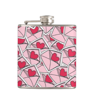 Valentine's Hearts on Envelopes Hip Flask