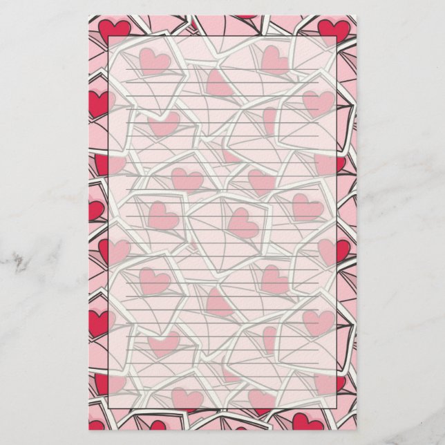 Valentine's Hearts on Envelopes Stationery (Front)