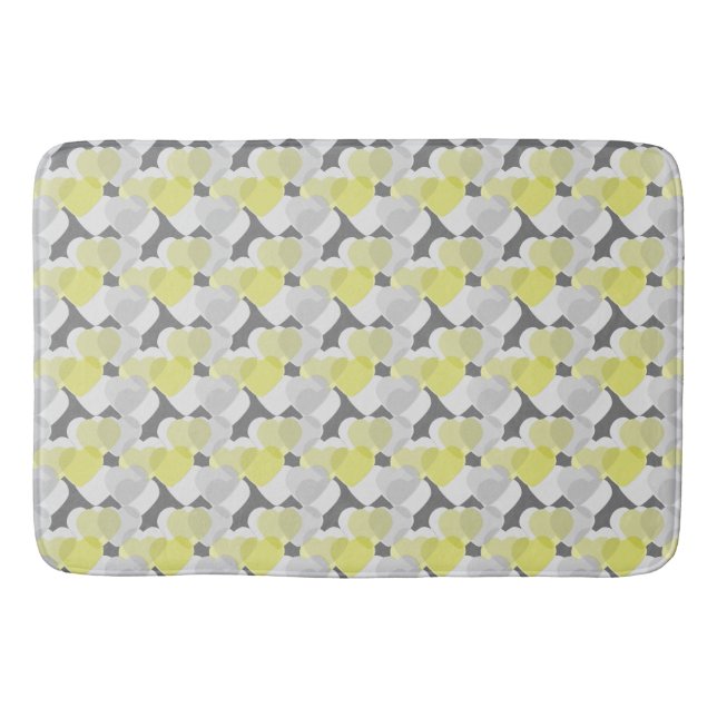 Valentine's Hearts Overlay Yellow and Grey Pattern Bath Mat (Front)