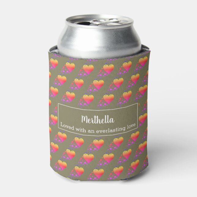 VALENTINES HEARTS Personalised Custom Khaki Can Cooler (Can Front)
