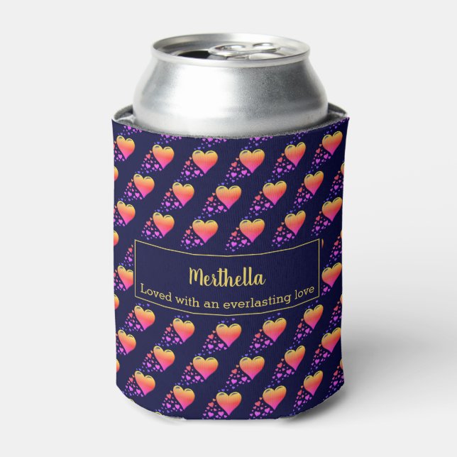 VALENTINES HEARTS Personalised Custom Navy Can Cooler (Can Front)