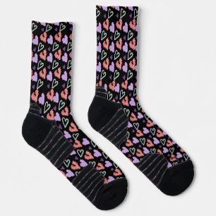 Valentines Hearts Purple Hand Drawn Pattern Socks