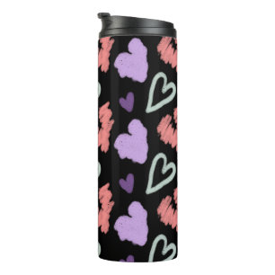 Valentines Hearts Purple Hand Drawn Pattern   Thermal Tumbler