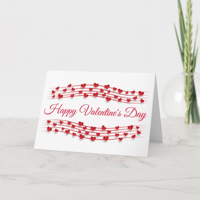 Valentine's Hearts Red Modern Script Musical Staff Card (Front)