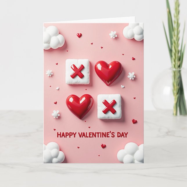 Valentines Hearts Tic Tac Toe Card (Front)