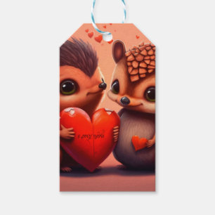 Valentine's hedgehogs cartoon gift tags