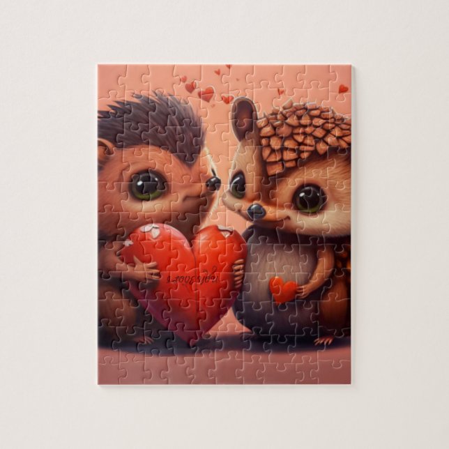 Valentine's hedgehogs cartoon  jigsaw puzzle (Vertical)