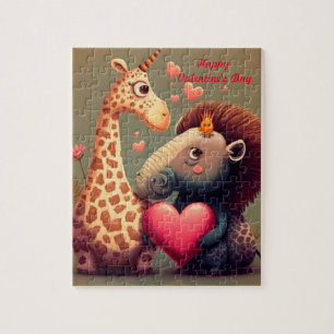 Valentine's hippo cartoon custom    jigsaw puzzle