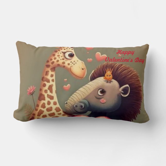 Valentine's hippo cartoon custom   lumbar cushion (Front)