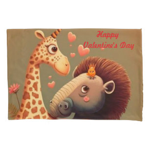Valentine's hippo cartoon custom    pillowcase