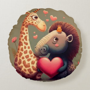 Valentine's hippo cartoon custom round cushion