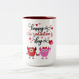 Valentines Hug & Kisses Large Two-Tone Coffee Mug