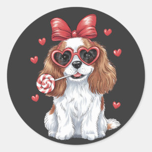 Valentine's Joy Cavalier Spaniel Sweet Lollipop Classic Round Sticker