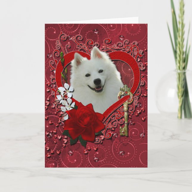 Valentines - Key to My Heart - American Eskimo Holiday Card (Front)