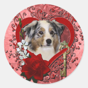 Valentines - Key to My Heart - Australian Shepherd Classic Round Sticker