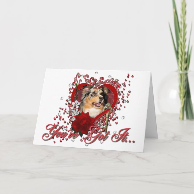 Valentines - Key to My Heart - Australian Shepherd Holiday Card (Front)