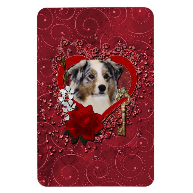 Valentines - Key to My Heart - Australian Shepherd Magnet (Vertical)
