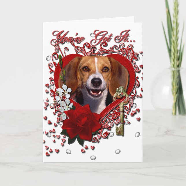Valentines - Key to My Heart - Beagle Holiday Card (Front)