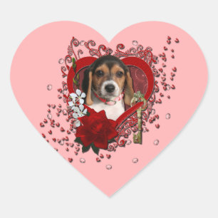 Valentines - Key to My Heart - Beagle Puppy Heart Sticker