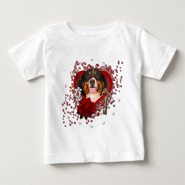 Valentines - Key to My Heart -Bernese Mountain Dog Baby T-Shirt (Front)