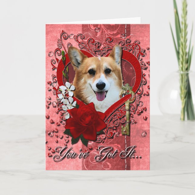 Valentines - Key to My Heart - Corgi - Owen Holiday Card (Front)