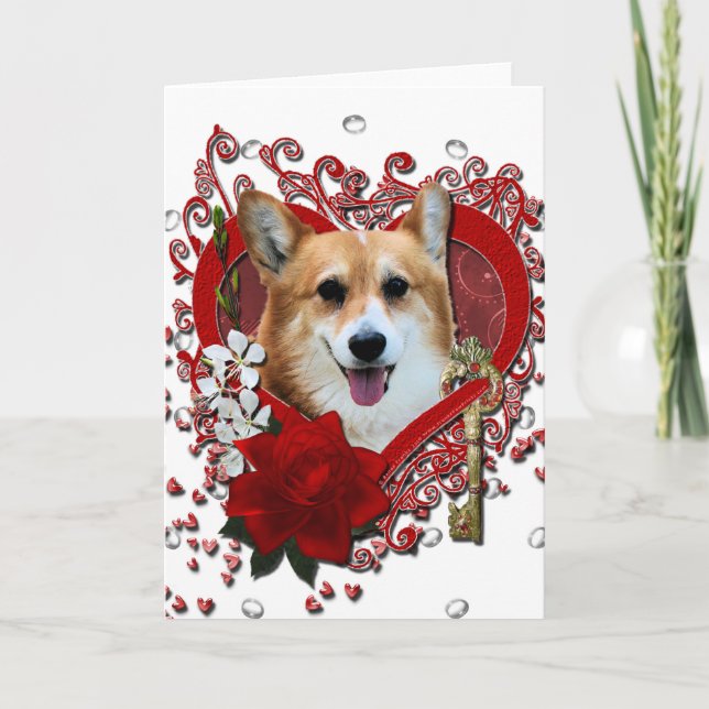Valentines - Key to My Heart - Corgi - Owen Holiday Card (Front)