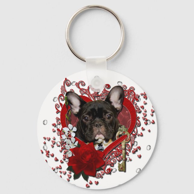 Valentines - Key to My Heart - French Bulldog Key Ring (Front)