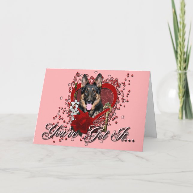 Valentines - Key to My Heart -German Shepherd Kuno Holiday Card (Front)