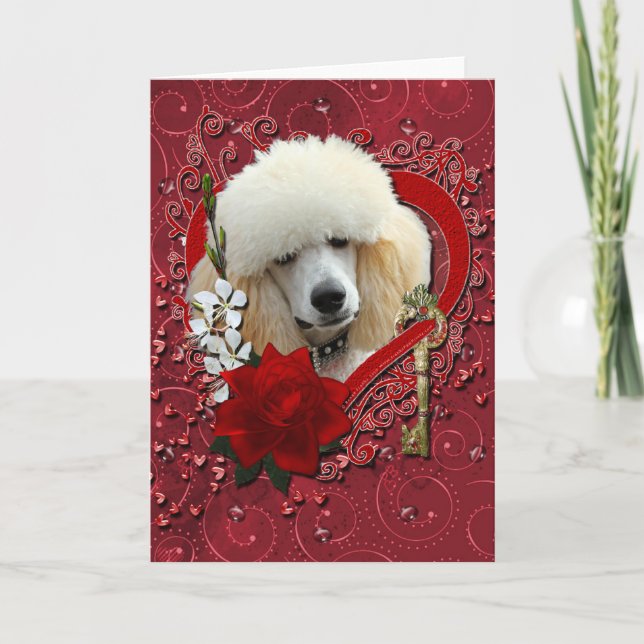 Valentines - Key to My Heart - Poodle - Apricot Holiday Card (Front)
