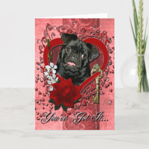 Valentines - Key to My Heart - Pug - Ruffy Holiday Card