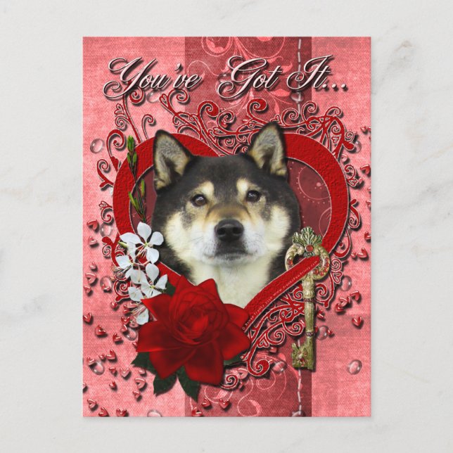 Valentines - Key to My Heart - Shiba Inu - Yasha Holiday Postcard (Front)