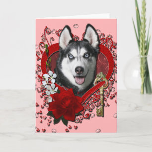 Valentines - Key to My Heart - Siberian Husky Holiday Card
